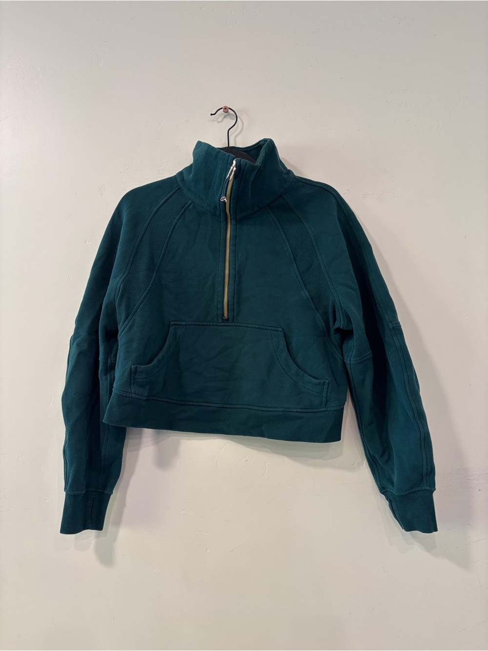 Lululemon Scuba Oversized Funnel Neck 1/2 Zip Womens XS/S Gold Zipper Green